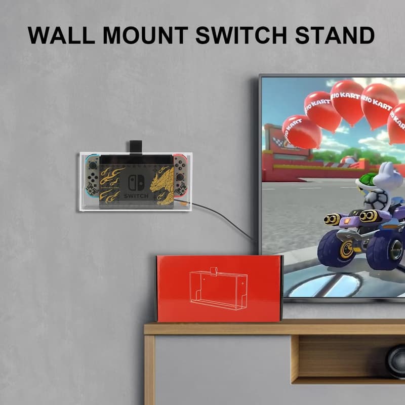 Nintendo Switch Wall Mount Holder - Clear Acrylic Dock Cover