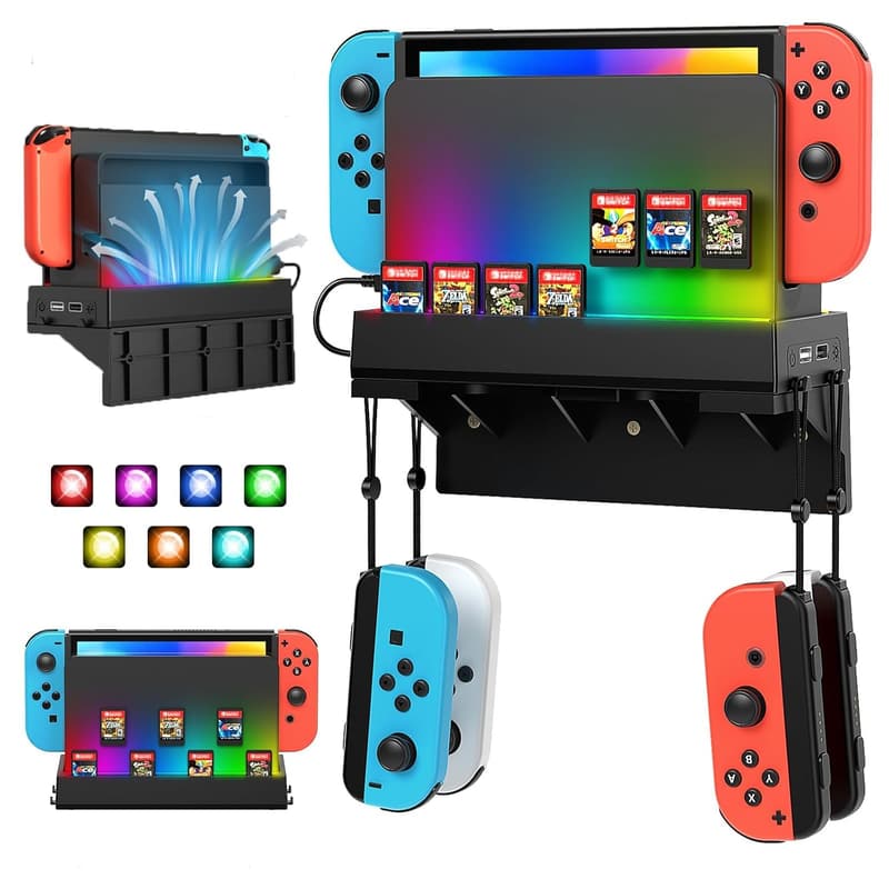 Nintendo Switch Wall Mount with Charging Dock and Game Storage