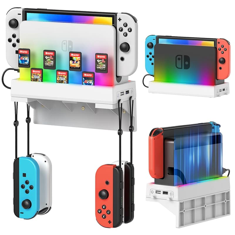 Nintendo Switch OLED Wall Mount Kit with RGB Lights & 7 Slots