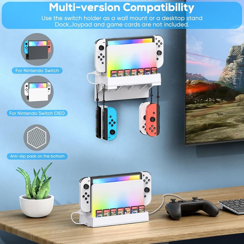 Nintendo Switch OLED Wall Mount Kit with RGB Lights & 7 Slots