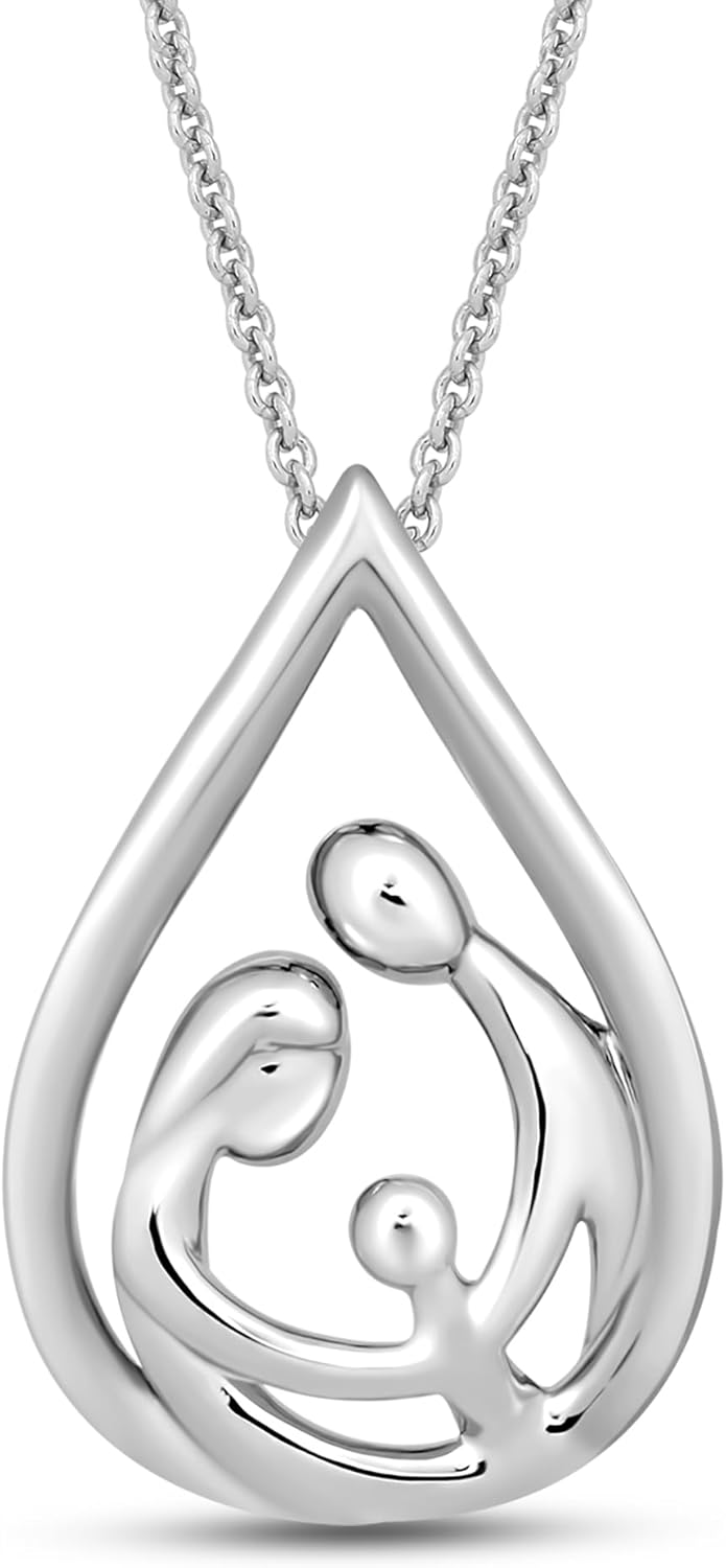 Sterling Silver Parent & Child Drop Pendant Necklace, 18