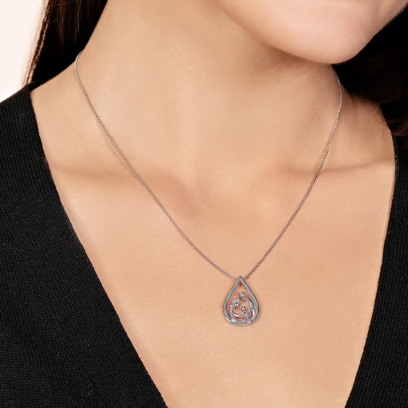 Sterling Silver Parent & Child Drop Pendant Necklace, 18