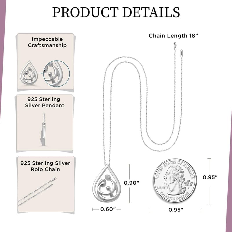 Sterling Silver Parent & Child Drop Pendant Necklace, 18