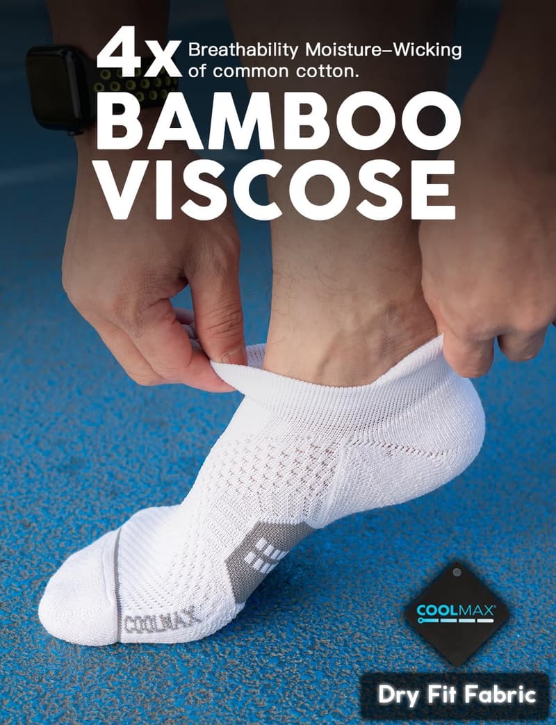 Coolmax Bamboo Viscose Compression No-Show Running Socks