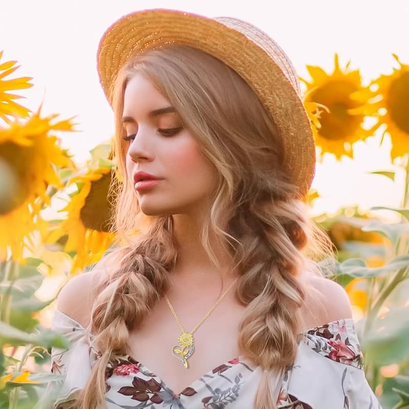 Sunflower Necklace for Women - You Are My Sunshine Pendant