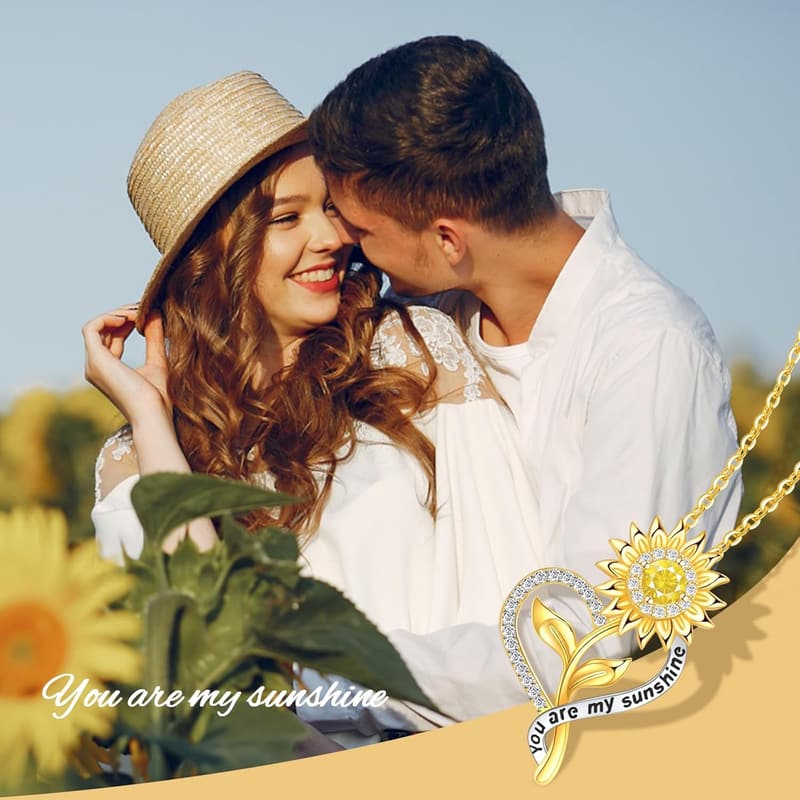 Sunflower Necklace for Women - You Are My Sunshine Pendant