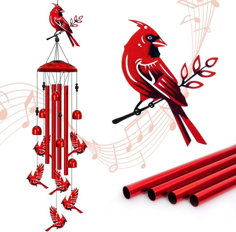 Large Cardinal Wind Chime - Memorial Gift for Women, 40