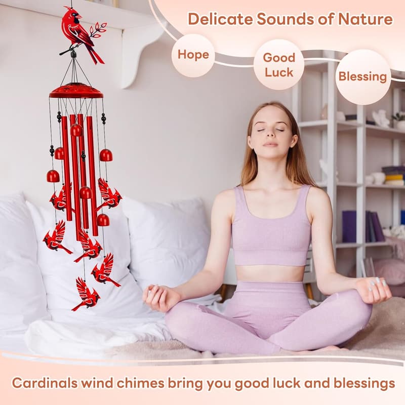 Large Cardinal Wind Chime - Memorial Gift for Women, 40