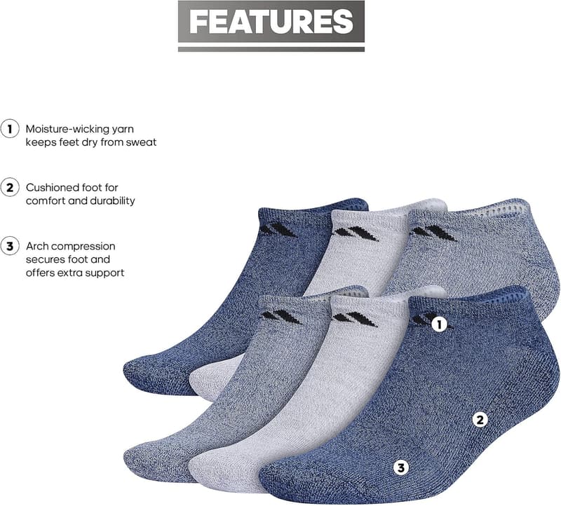 Men's Athletic Cushioned No-Show Socks, 6-Pack with Arch Support