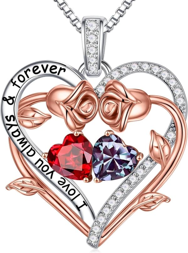 Double Birthstone Heart Necklace for Women – Gifts for Mom & Wife