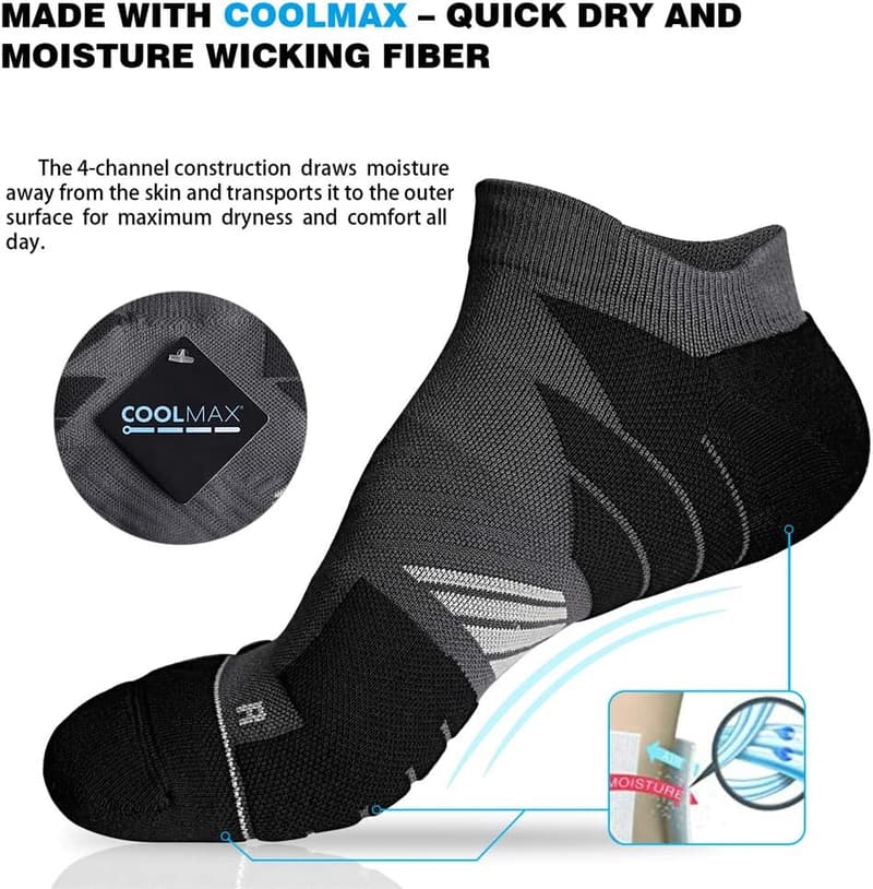 Coolmax No-Show Running Socks for Athletes, Anti-Blister