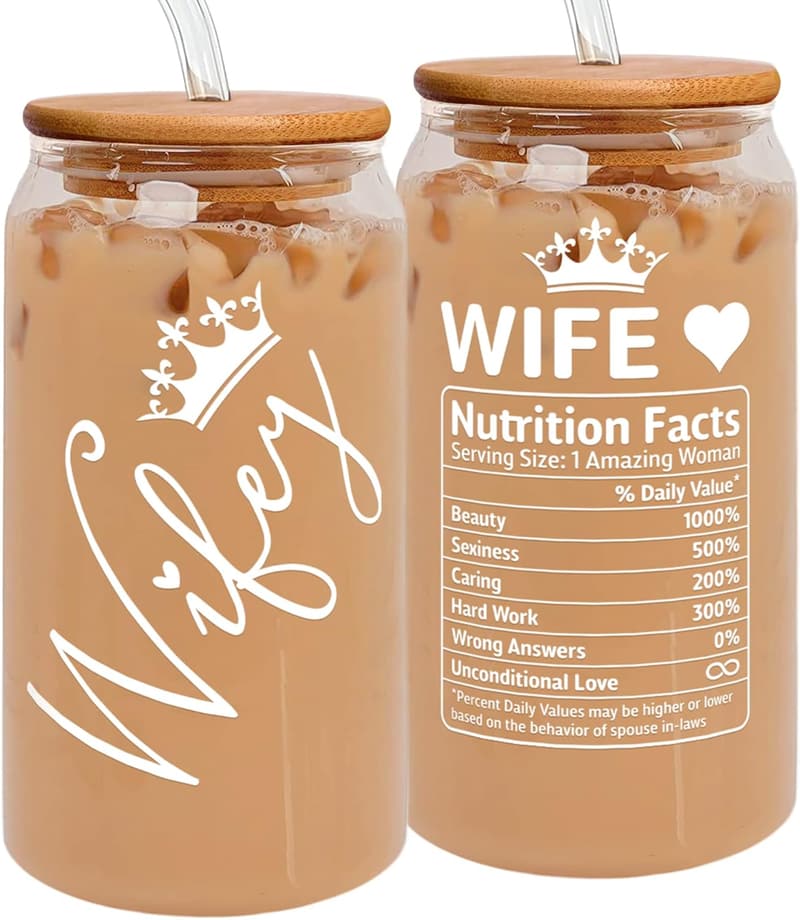 Wedding Anniversary Can Glass for Her - 16 Oz Romantic Gift