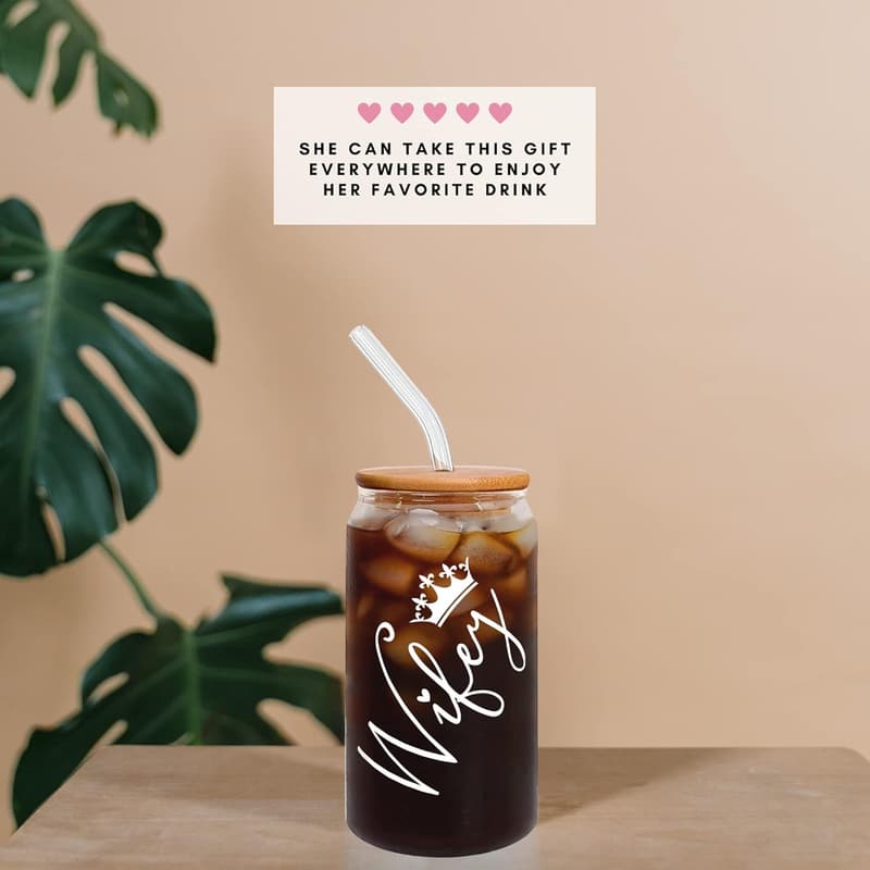Wedding Anniversary Can Glass for Her - 16 Oz Romantic Gift