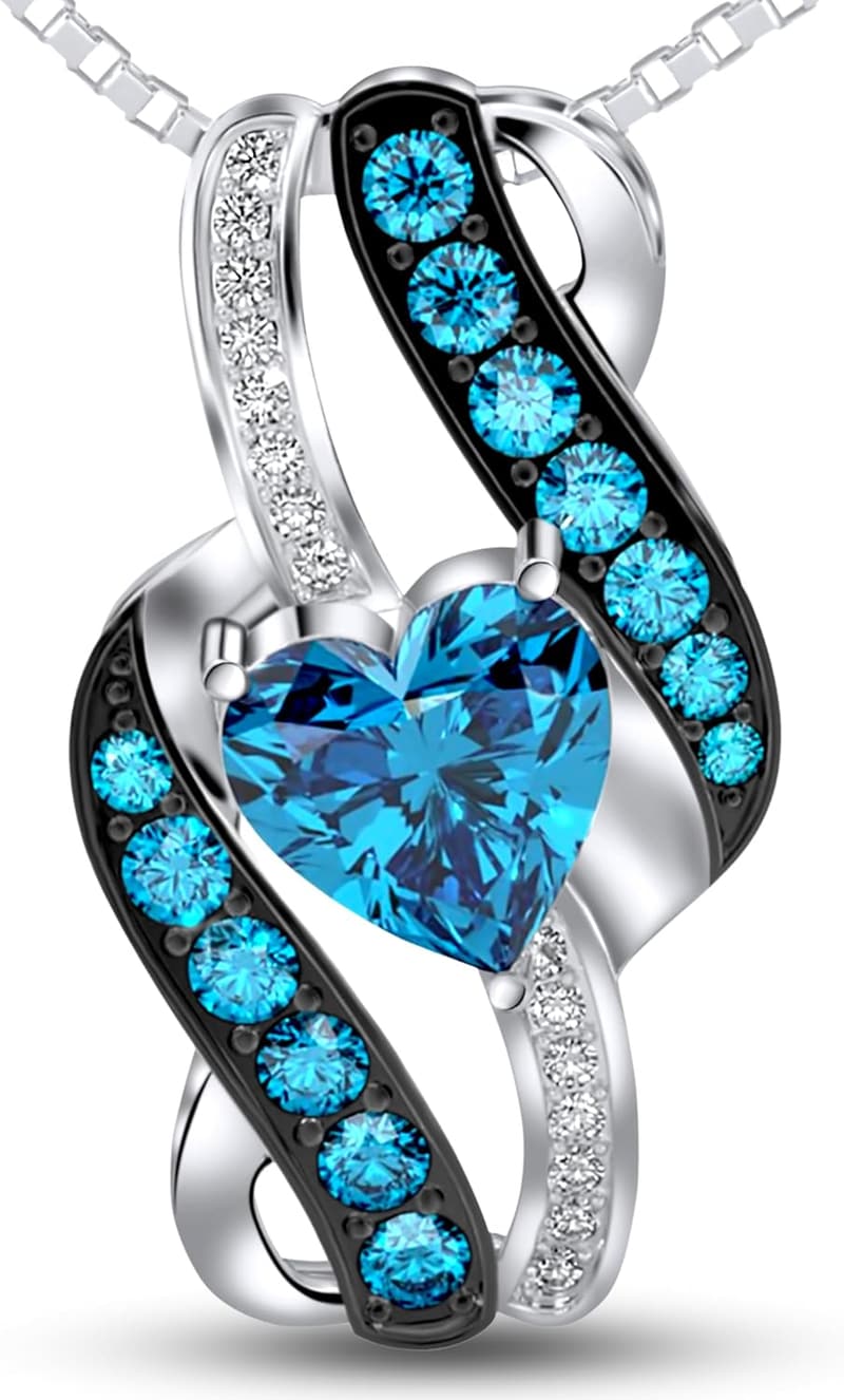 Platinum Plated Birthstone Infinity Heart Necklace for Women