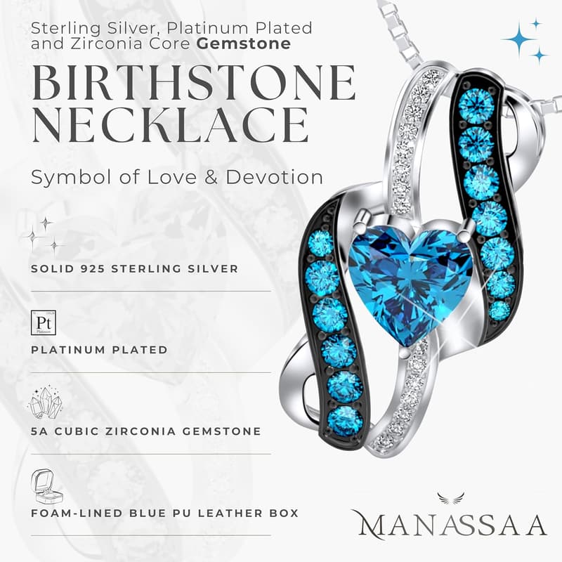 Platinum Plated Birthstone Infinity Heart Necklace for Women