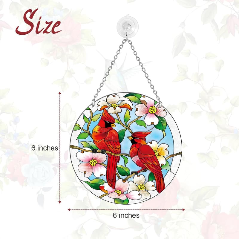 Hand-Painted Cardinal Stained Glass Suncatcher for Bird Lovers