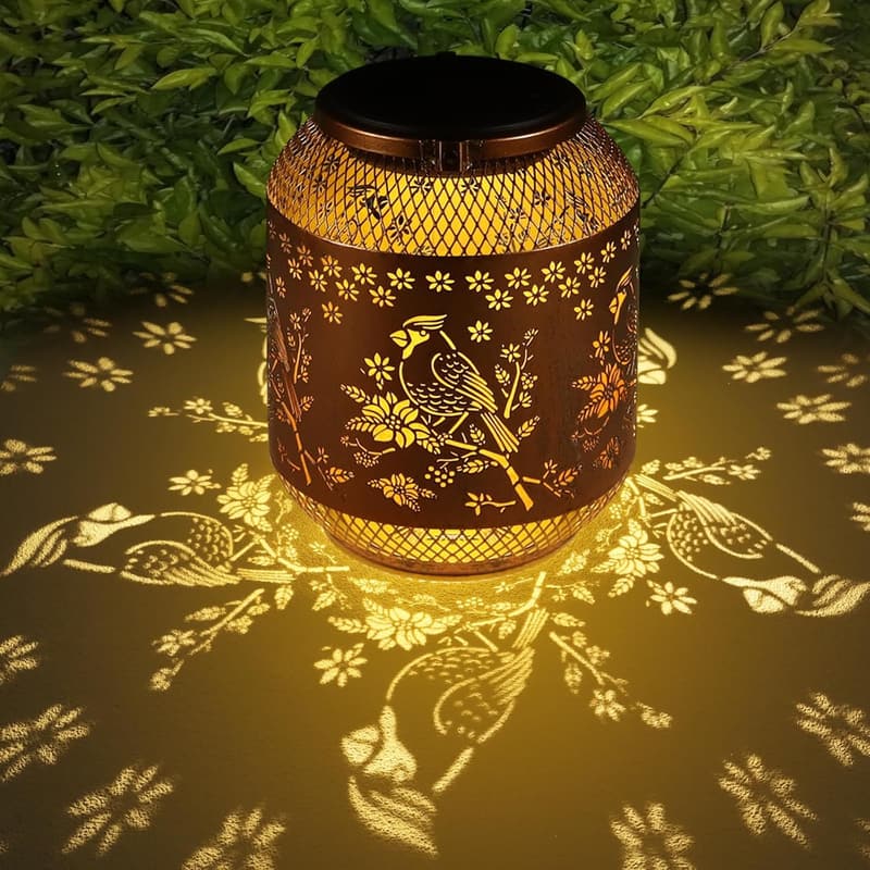 Outdoor Solar Lantern with Cardinal Design - Garden Decor Gift for Women