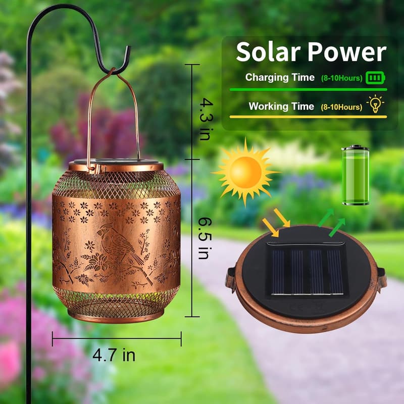 Outdoor Solar Lantern with Cardinal Design - Garden Decor Gift for Women