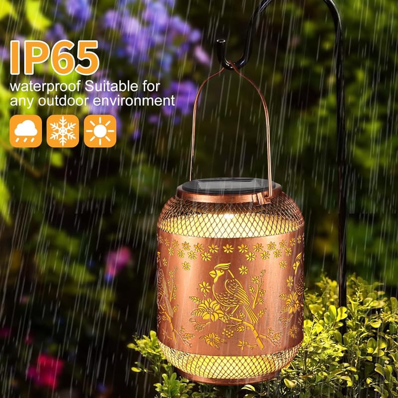 Outdoor Solar Lantern with Cardinal Design - Garden Decor Gift for Women
