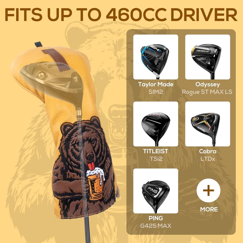 Beer Bear Golf Club Head Cover for Driver and Putter