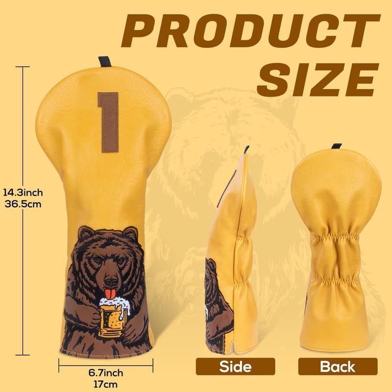 Beer Bear Golf Club Head Cover for Driver and Putter