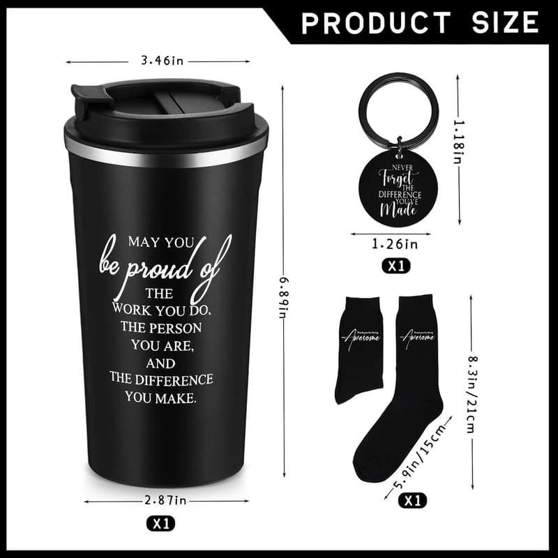 Employee Appreciation Gift Set for Men - 17 oz Stainless Steel Tumbler, Inspirational Keychain & Socks