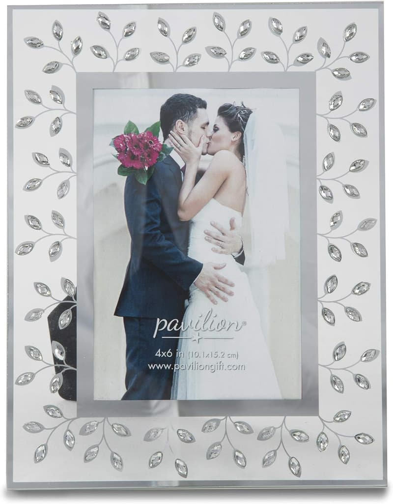 Wedding Silver Picture Frame with White Crystal Accent, 4