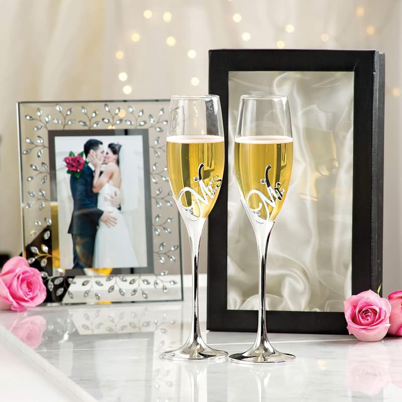 Wedding Silver Picture Frame with White Crystal Accent, 4