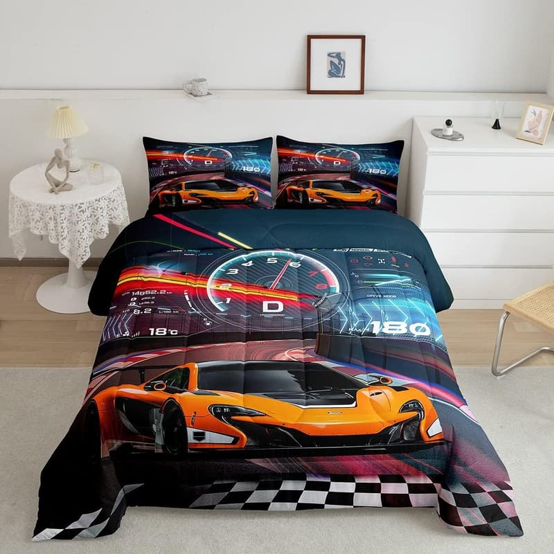 Boys' Racing Car Twin Bedding Set - Cool Comforter & Pillowcase