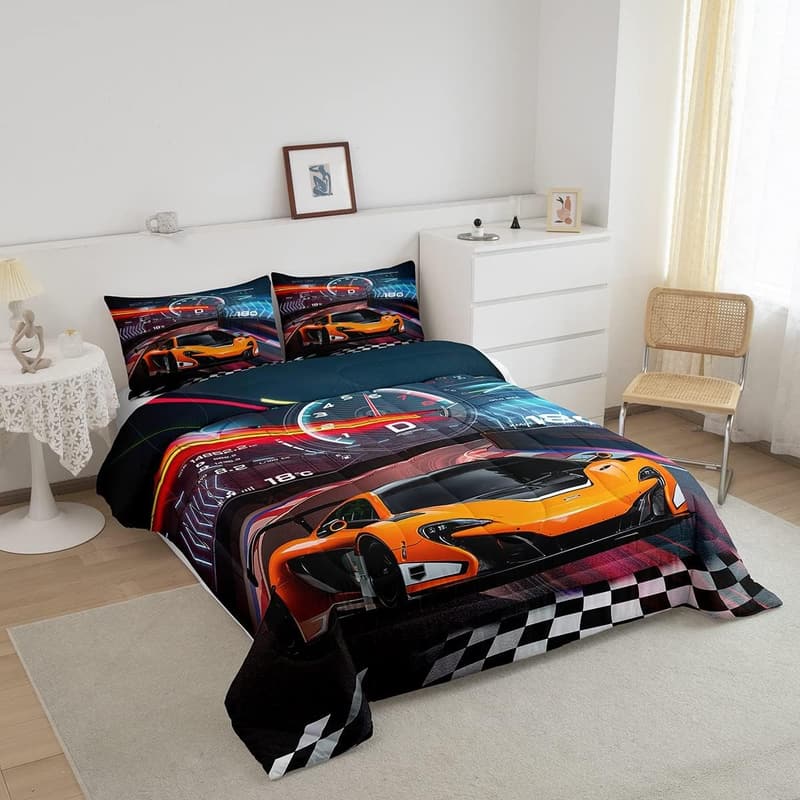 Boys' Racing Car Twin Bedding Set - Cool Comforter & Pillowcase