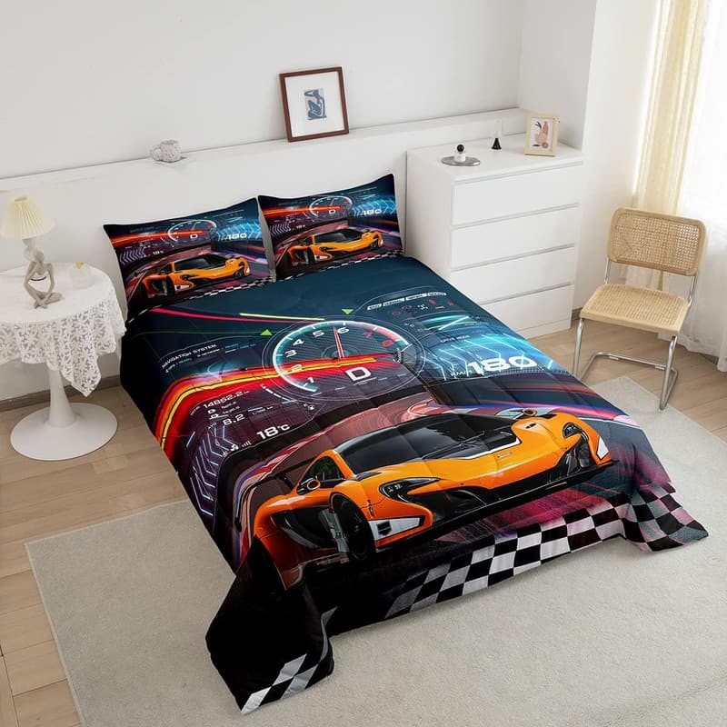 Boys' Racing Car Twin Bedding Set - Cool Comforter & Pillowcase
