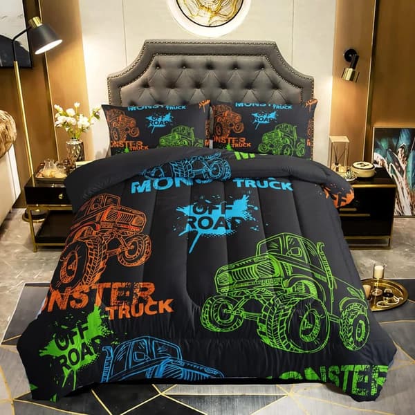 Black Truck Kids Comforter Set, Twin Size, 3-Piece Bedding