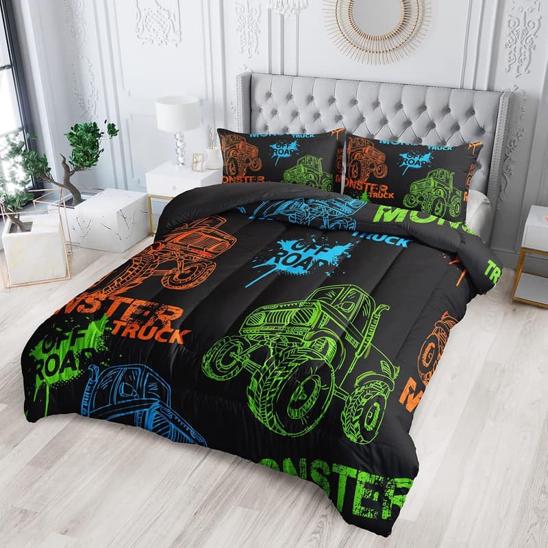 Black Truck Kids Comforter Set, Twin Size, 3-Piece Bedding