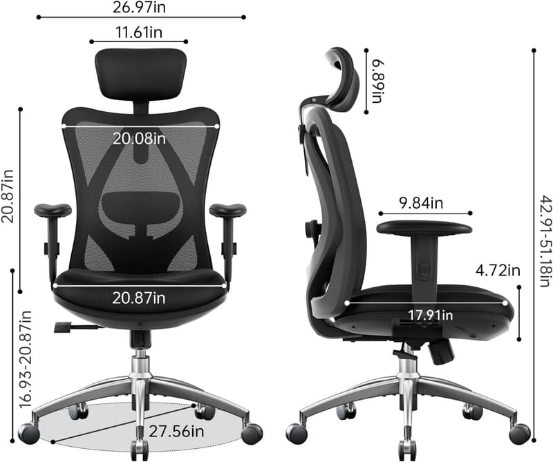 Ergonomic Office Chair for Big & Tall with Lumbar Support, Black