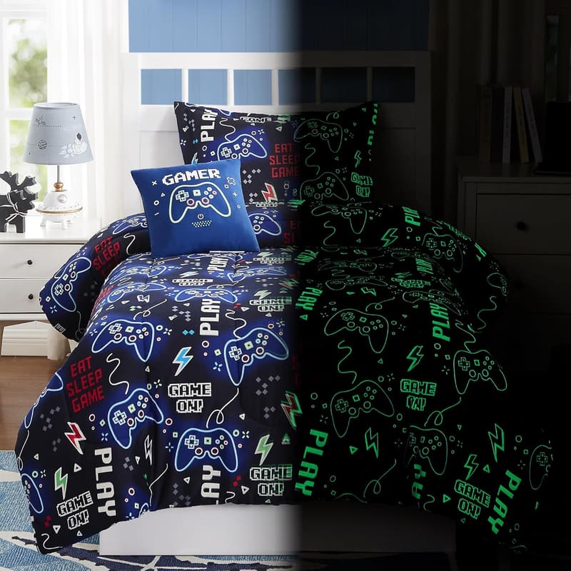 Glow-in-the-Dark Gamer Comforter Set for Boys - Twin Size