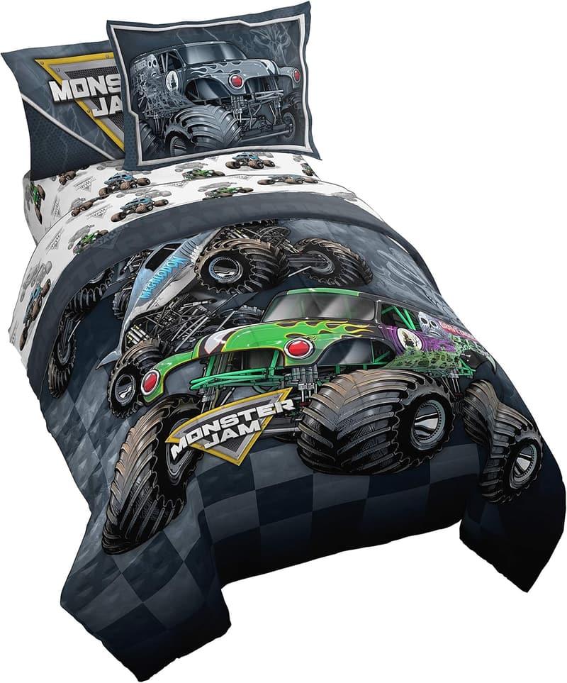 Monster Jam 7-Piece Full Bed Set with Reversible Comforter