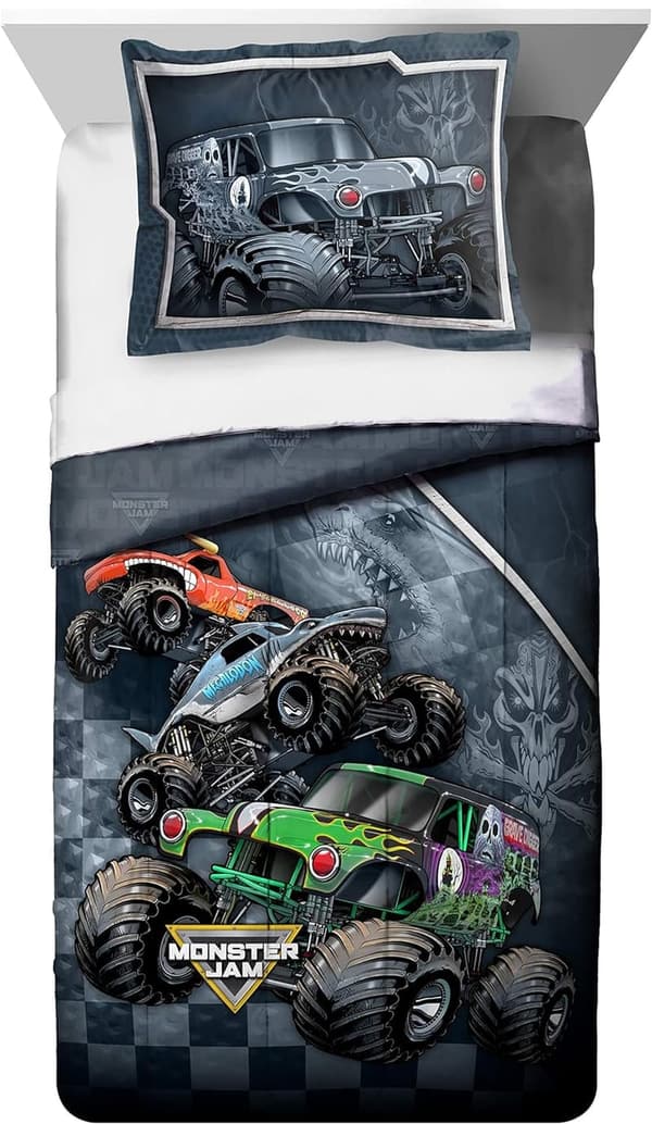 Monster Jam 7-Piece Full Bed Set with Reversible Comforter