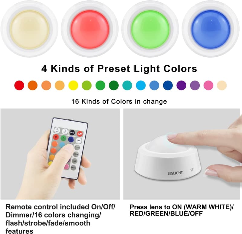 Wireless RGB LED Puck Lights with Remote Control for Classroom