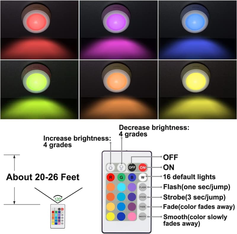 Wireless RGB LED Puck Lights with Remote Control for Classroom