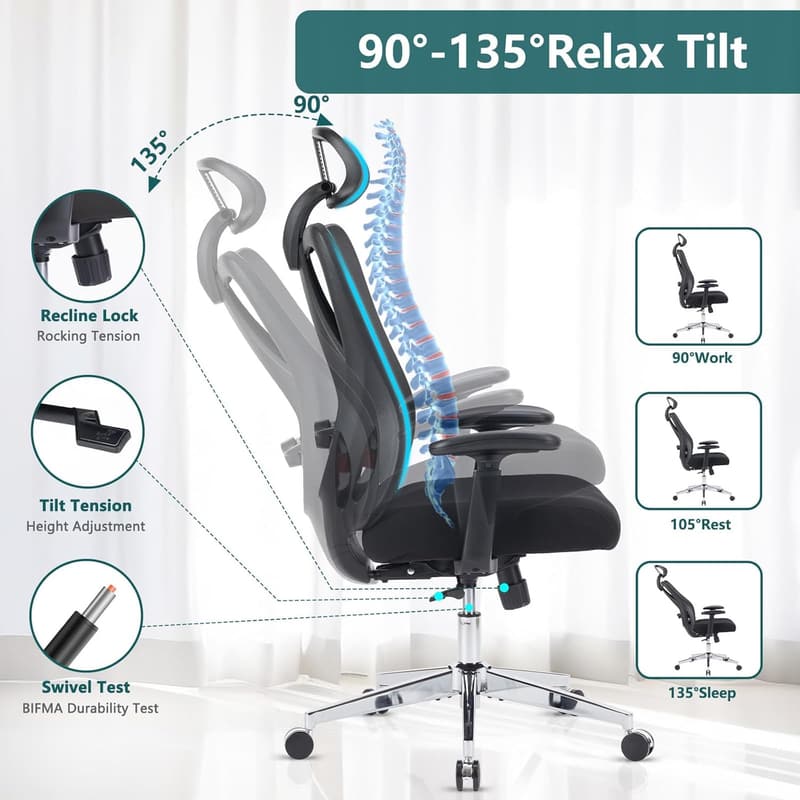 Ergonomic Rolling Desk Chair for Big & Tall with Adjustable Lumbar Support