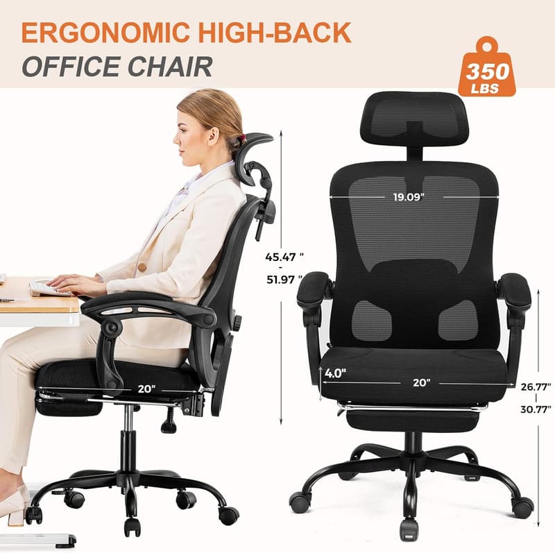 Ergonomic High-Back Office Chair with Adjustable Lumbar Support