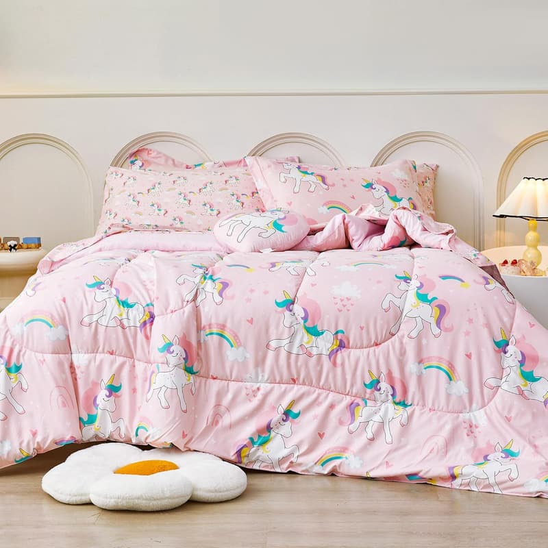 Girls' Heart Rainbow Unicorn Comforter Set - 8 Pieces