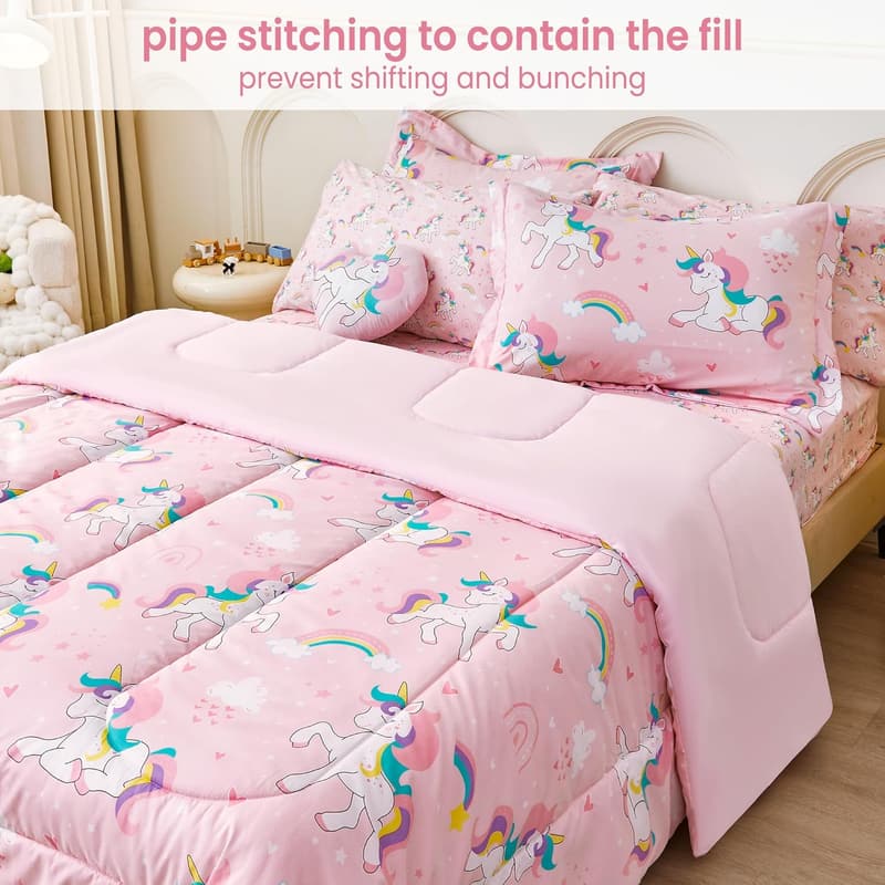 Girls' Heart Rainbow Unicorn Comforter Set - 8 Pieces