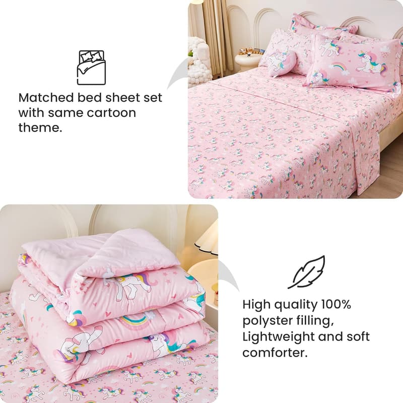 Girls' Heart Rainbow Unicorn Comforter Set - 8 Pieces