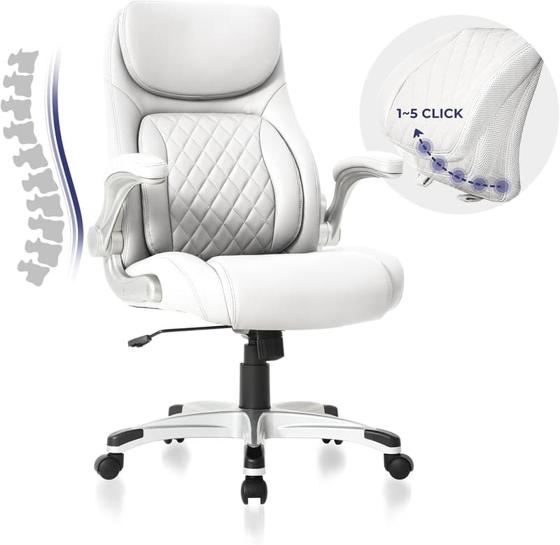 Ergonomic Office Chair with Adjustable Lumbar Support - White