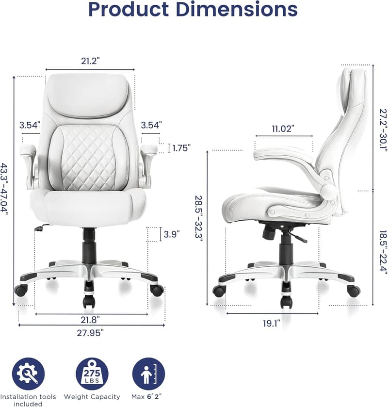 Ergonomic Office Chair with Adjustable Lumbar Support - White