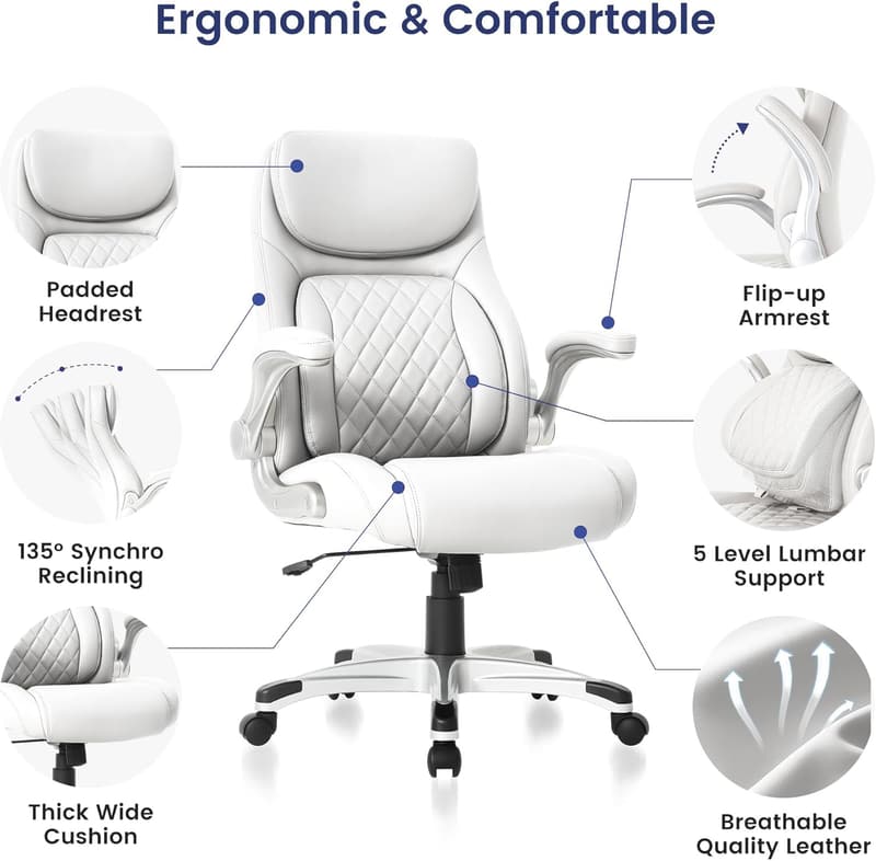 Ergonomic Office Chair with Adjustable Lumbar Support - White