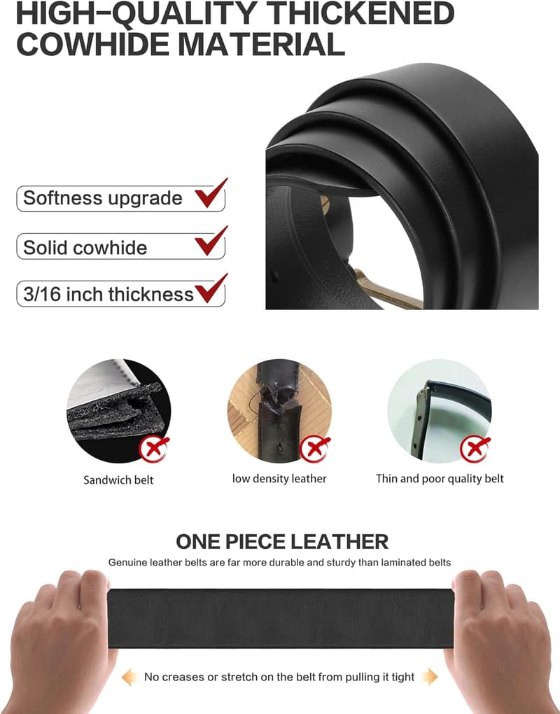Heavy-Duty Full Grain Leather Men's Work Belt in Gift Box