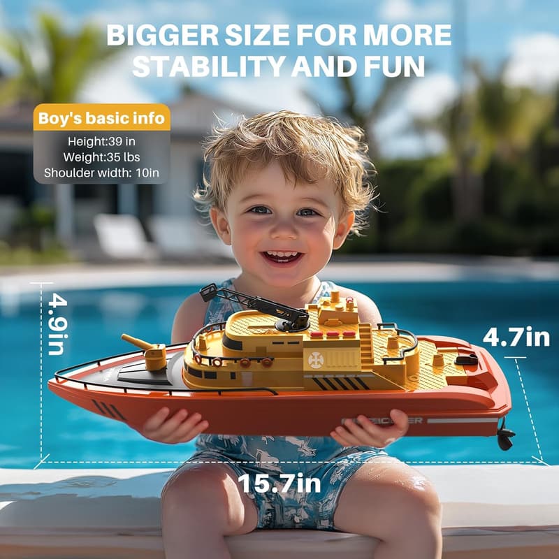 Remote Control Firefighter Boat for Kids, 40 Min Run Time