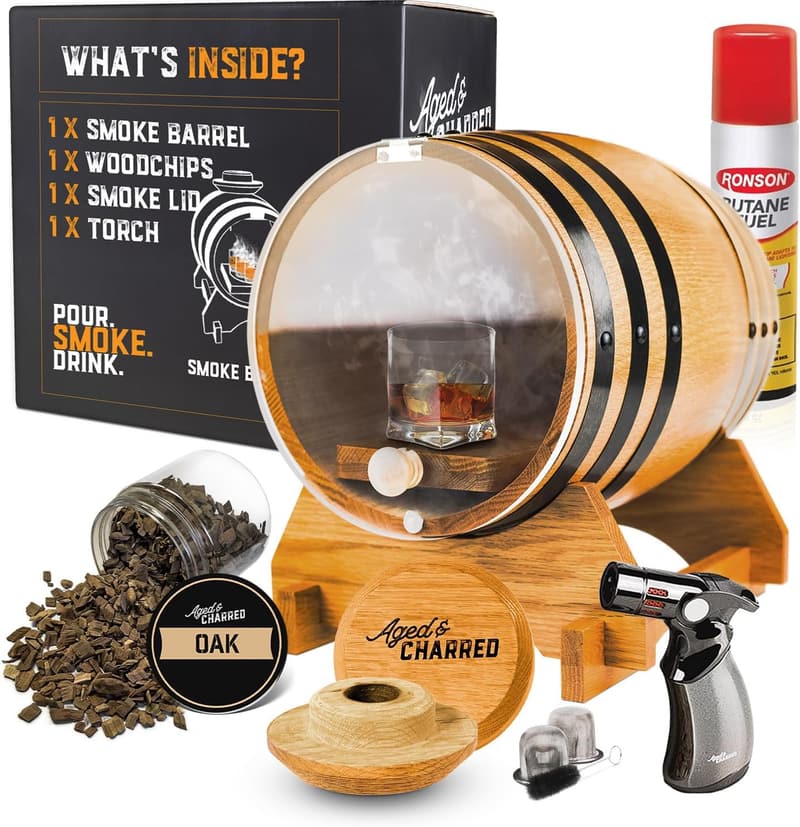 Premium Whiskey Cocktail Kit - Oak Barrel Set with Smoker Torch